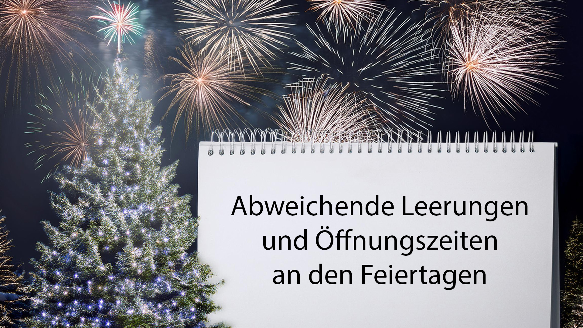 Ein generiertes Bild mit einem Tannenbaum, Silvesterfeuerwerk und einem Kalenderblatt.